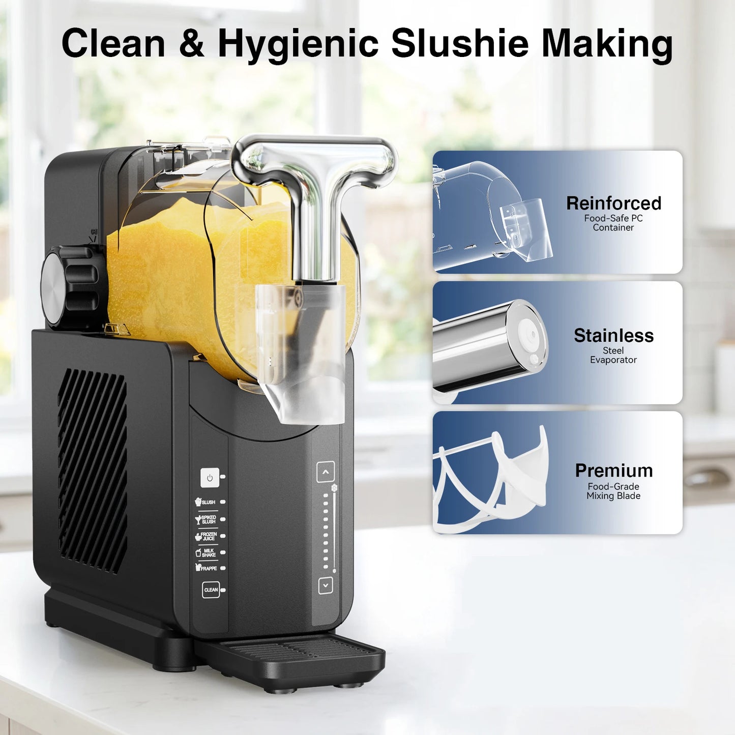 Slushie Machine for Home No Ice Needed Frozen Drink Maker with LED Display & 6 Pre-Set Programs,Quiet Compressor Slushy Machine