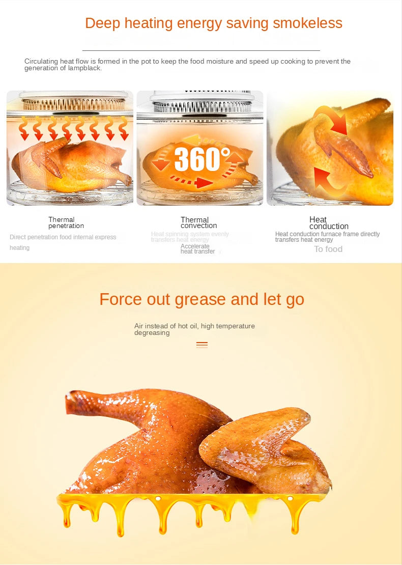 12L Oil-Free Air Fryer Smart Visual Glass Lightwave Multi-Function Electric Oven Household Air Oven Fryer
