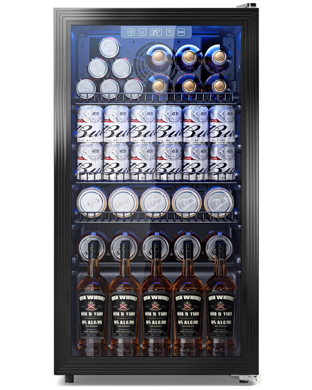 130 Can Mini Beverage Fridge with Glass Door, Cooler Refrigerator for Wine Beer Drink, Adjustable, Custom