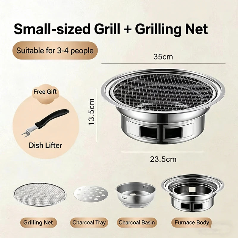 Japanese Korean Stainless Steel Hibachi BBQ Picnic Table Round Grill Outdoor & Indoor Barbecue Stove Cooker Portable