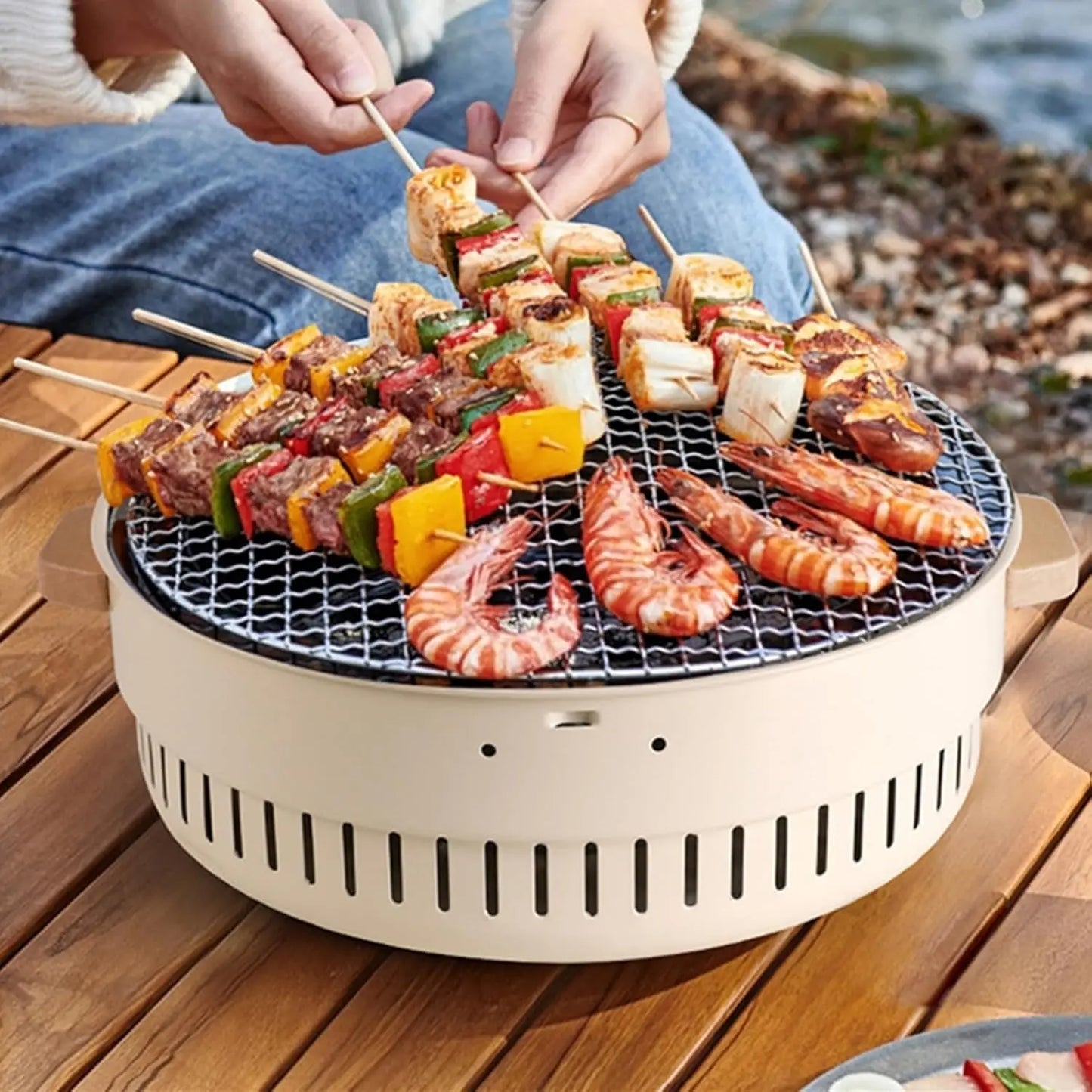 Portable BBQ Barbecue Grill Tabletop Charcoal Grill Stainless Steel Smoker BBQ Grill for Outdoor/Indoor,Picnic,Garden,Terrace