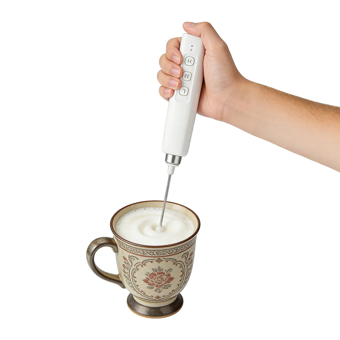 2.5W Rechargeable Handheld Milk Frother, 3 Speed Adjustable Electric Egg Beater Mixer, Stainless Steel Mini Frother Wand for Coffee, Protein Shakes