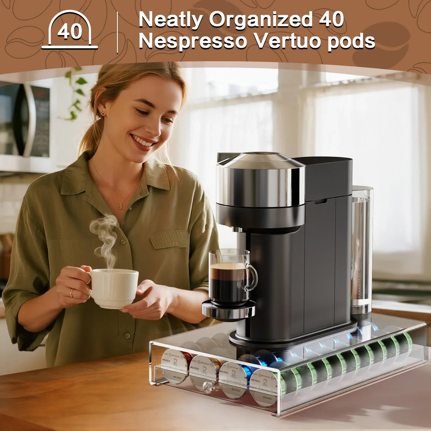 Coffee Capsule Drawer Acrylic Organizer Storage Box of 40 Nespresso Vertuo Capsule Holder Plastic Drawer Box Coffee Pods Holder