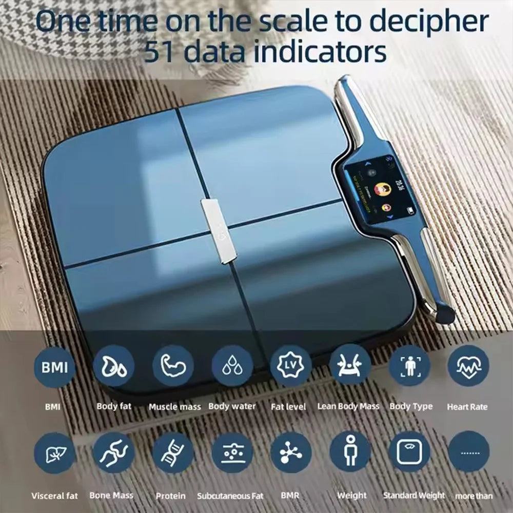 Smart Scale, 8 Electrodes Digital Bathroom Scale for Body Weight and Fat, BMI, Muscle Mass, Color TFT