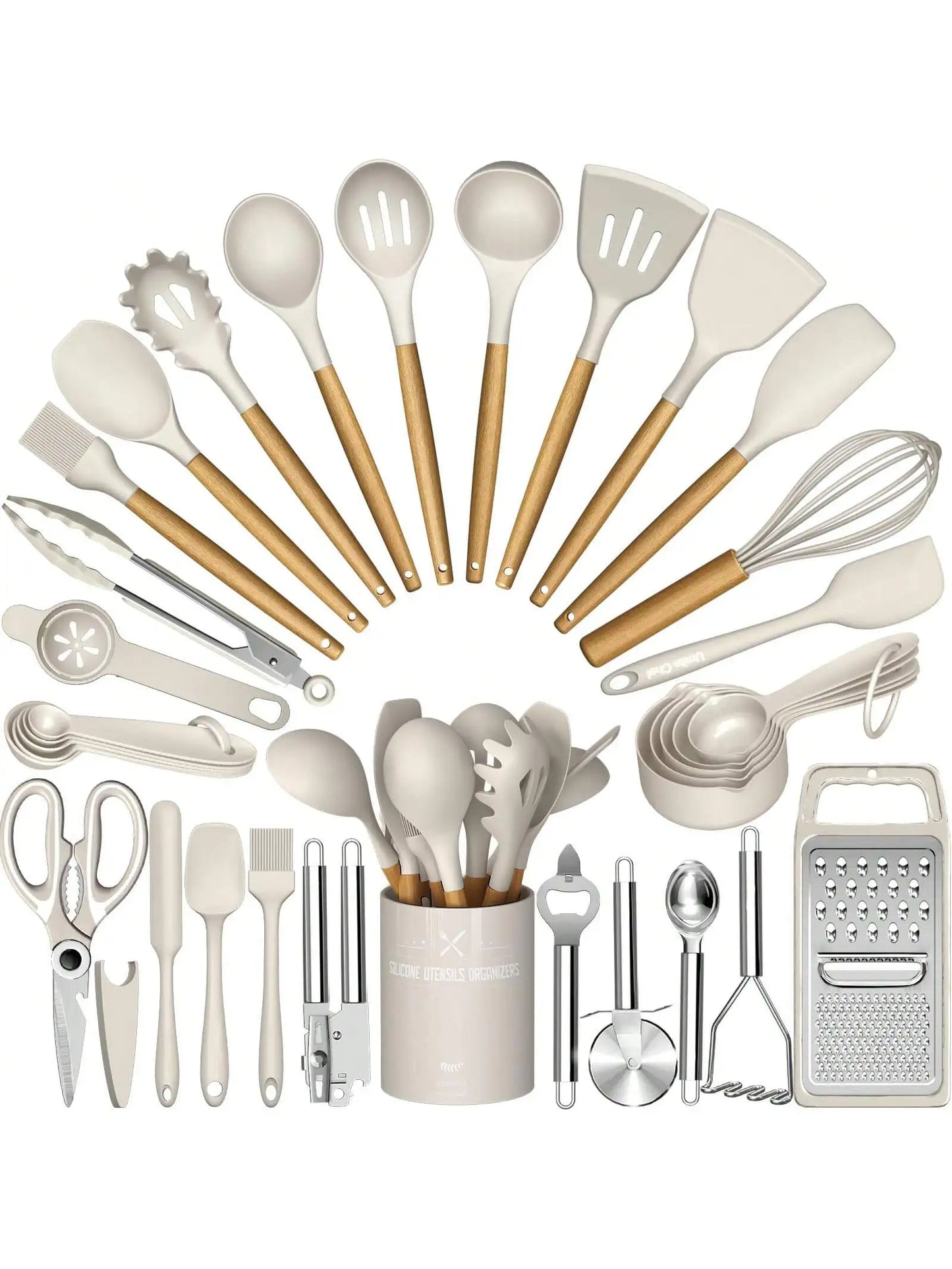 Kitchen Utensils Set- 34PCS Silicone Cooking Utensils With Holder, Heat Resistant Kitchen Utensil Spatula Set For Nonstick Cookware, Black Wooden Handles Kitchen Gadgets Tools Set - Perfect For Thanksgiving, Christmas, New Ye