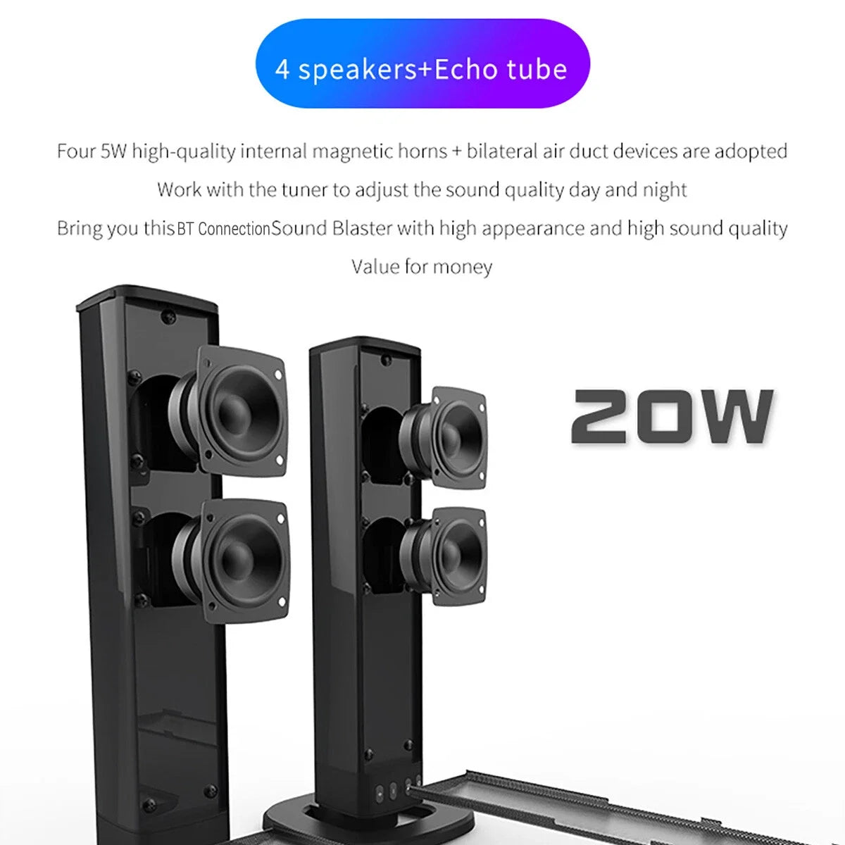 Portable 4 Speaker Soundbar Home Theater TV Wireless Speaker System Collocatable