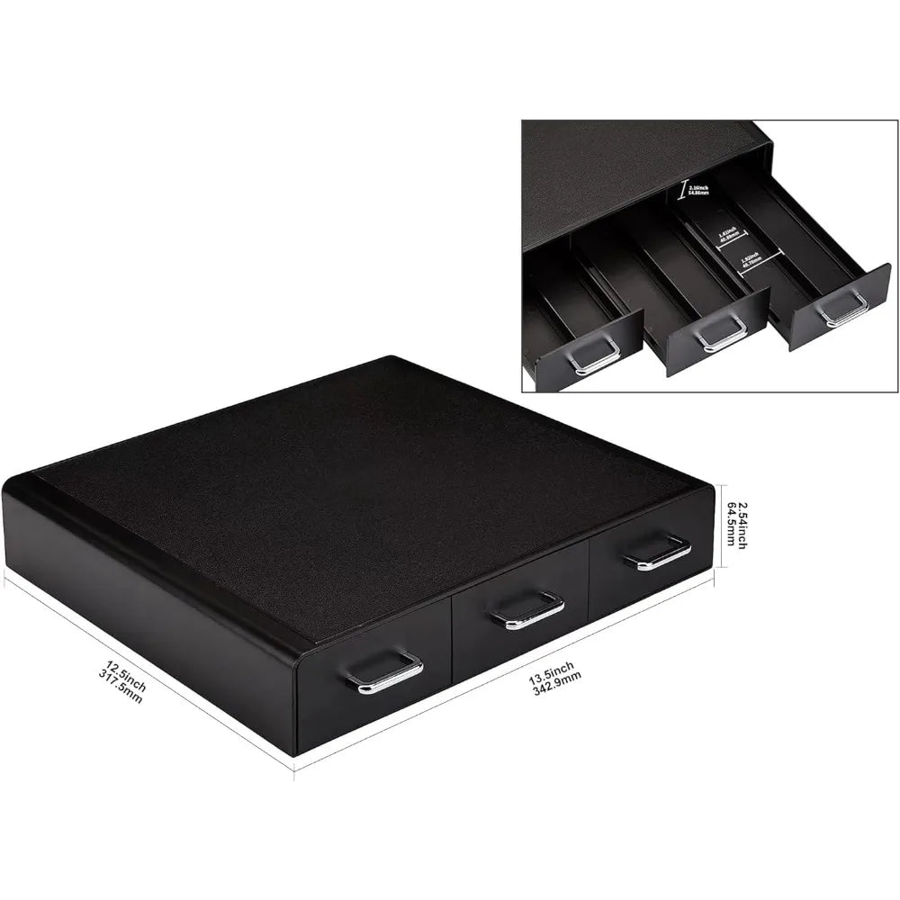 36-Slot Coffee Pod Storage Drawer, 3 Easy-Open Drawers, Black, Compact Design