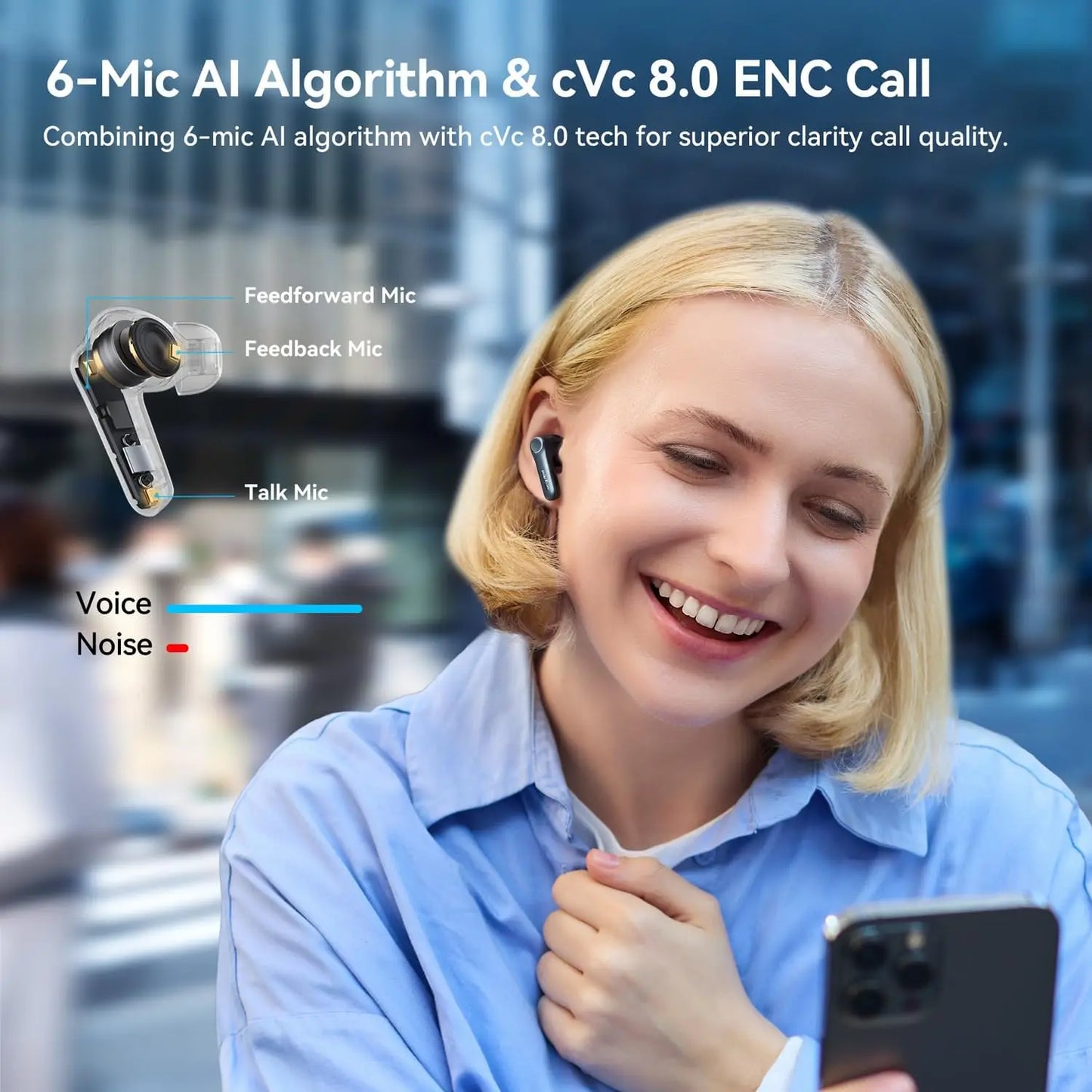 Adaptive Hybrid ANC Earbuds, Qualcomm Snapdragon Sound, aptX Lossless, 6 Mics AI CVC 8.0, LDAC, 52H Playtime, Bluetooth 5.4, In-Ear Detection
