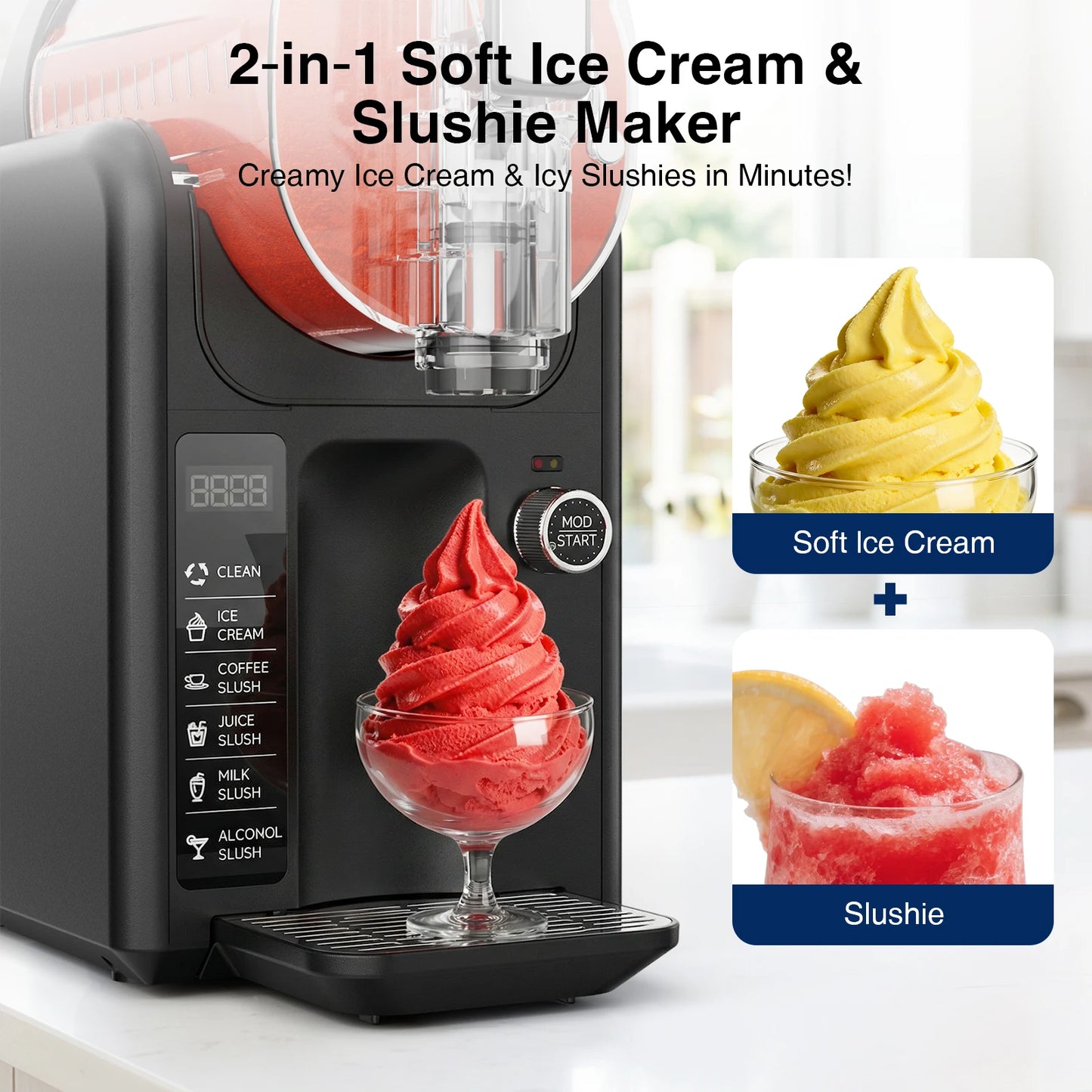 Slushie Machine for Home No Ice Needed Frozen Drink Maker with LED Display & 6 Pre-Set Programs,Quiet Compressor Slushy Machine