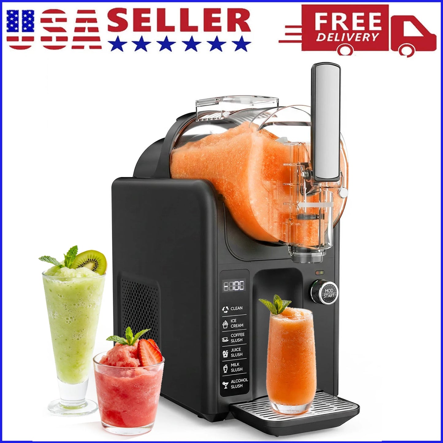 Slushie Machine for Home No Ice Needed Frozen Drink Maker with LED Display & 6 Pre-Set Programs,Quiet Compressor Slushy Machine