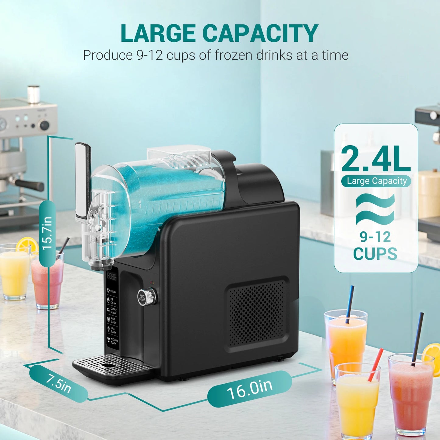 Slushie Machine for Home No Ice Needed Frozen Drink Maker with LED Display & 6 Pre-Set Programs,Quiet Compressor Slushy Machine