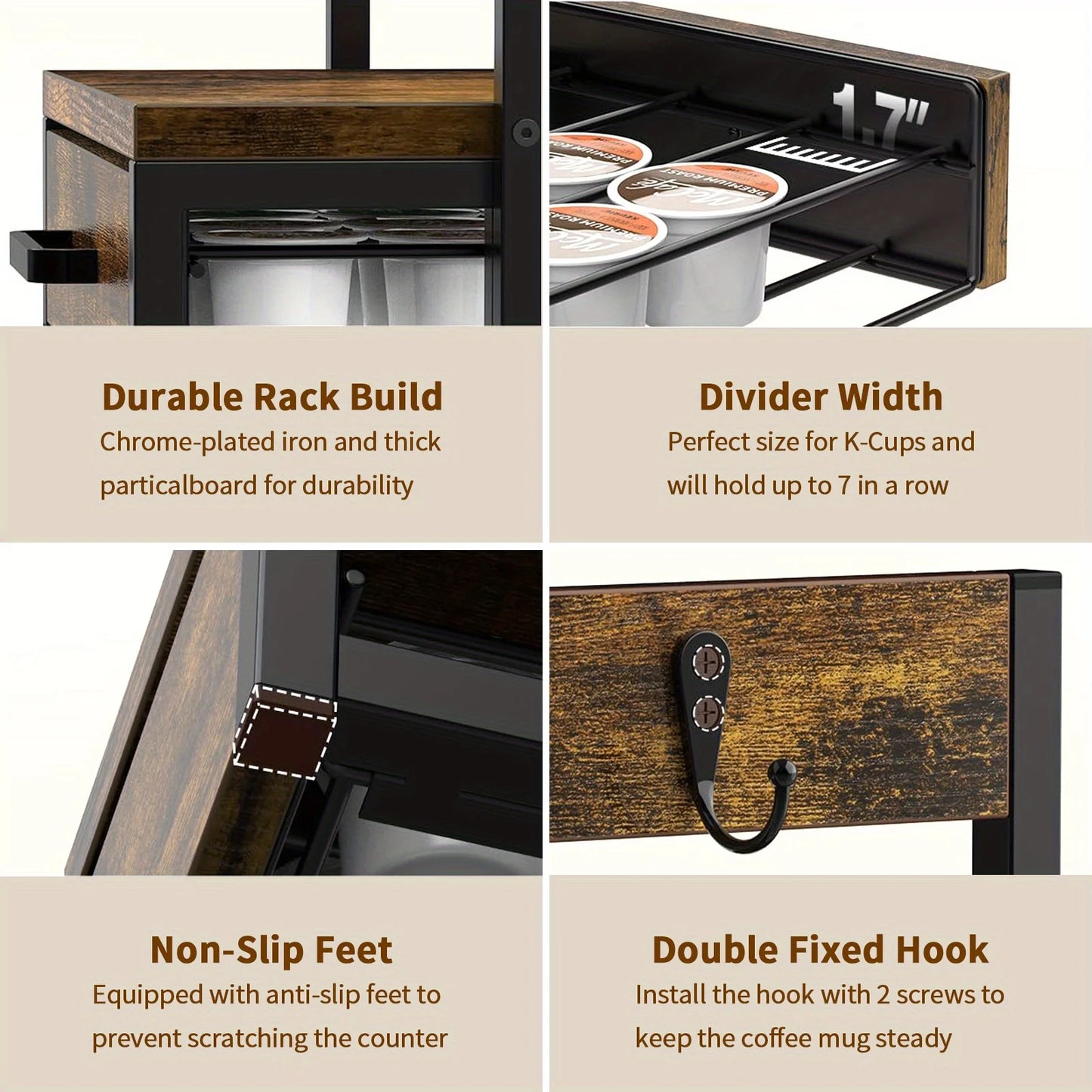 coffee pod Holder Drawer with Mug Rack – Compact Coffee Pod Organizer for Countertop, Sturdy Storage for Up to 35 Pods, Fits Most Sin