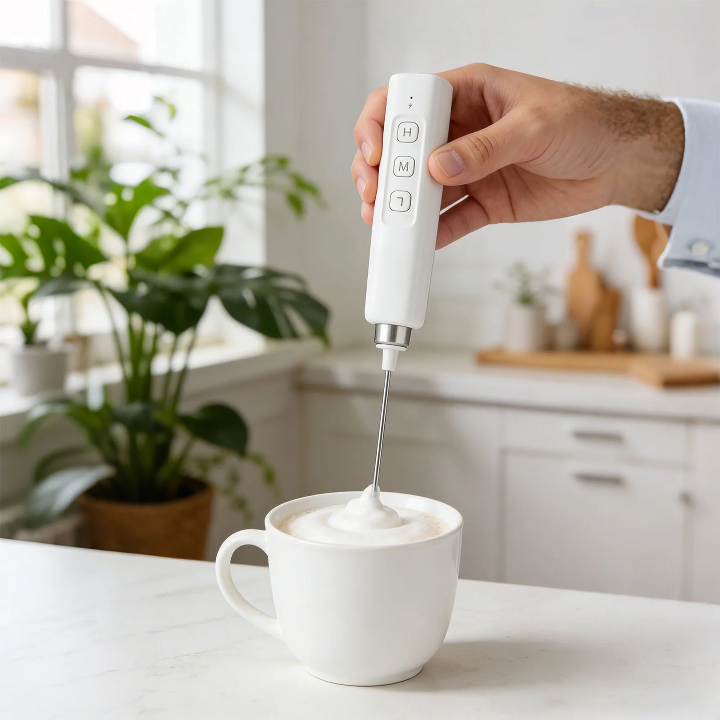 2.5W Rechargeable Handheld Milk Frother, 3 Speed Adjustable Electric Egg Beater Mixer, Stainless Steel Mini Frother Wand for Coffee, Protein Shakes