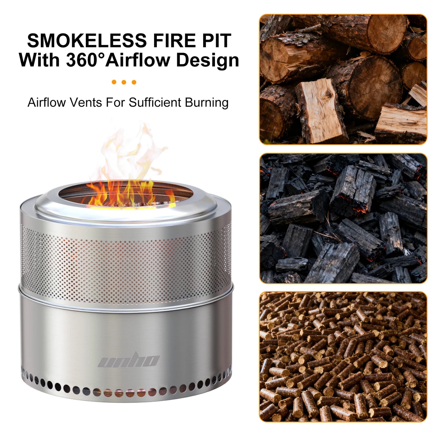 Smokeless Fire Pit Outdoor Stainless Steel with Carry Bag, Large Wood Burning Firepit Stove for Backyard Camping Garden Heating