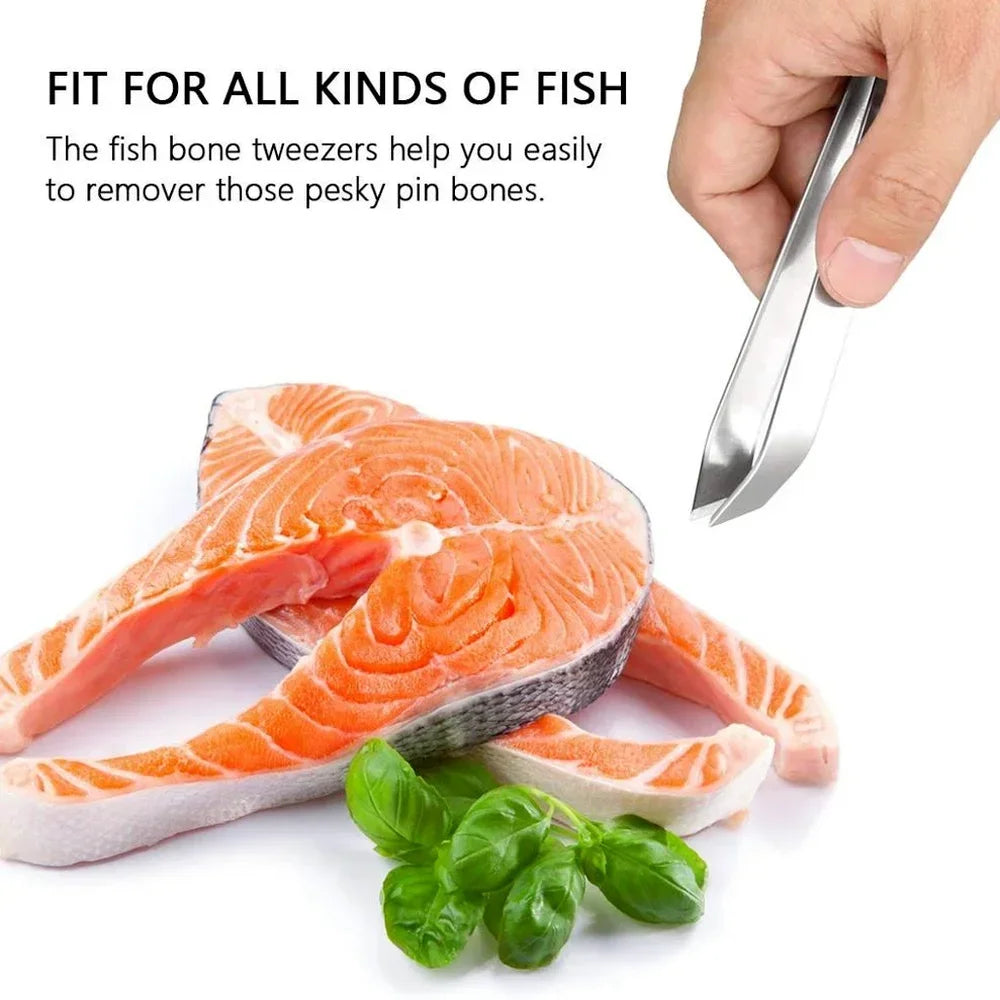 1/2PCS Fish Bone Tweezers Stainless Steel Flat and Slant Tweezers Pliers Remover Tools (4.6") Kitchen Food Gadgets Seafood Tools