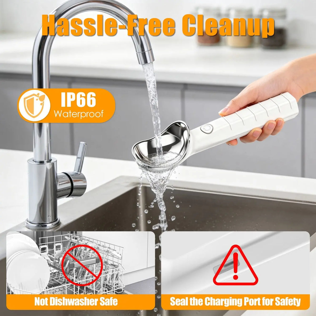 45-Second Fast Heat Electric Ice Cream Scoop, 2000mAh 30-Min Runtime, Non-Stick Smooth Round Scoop, IP66 Waterproof, for Hard Frozen Desserts, 1 Piece