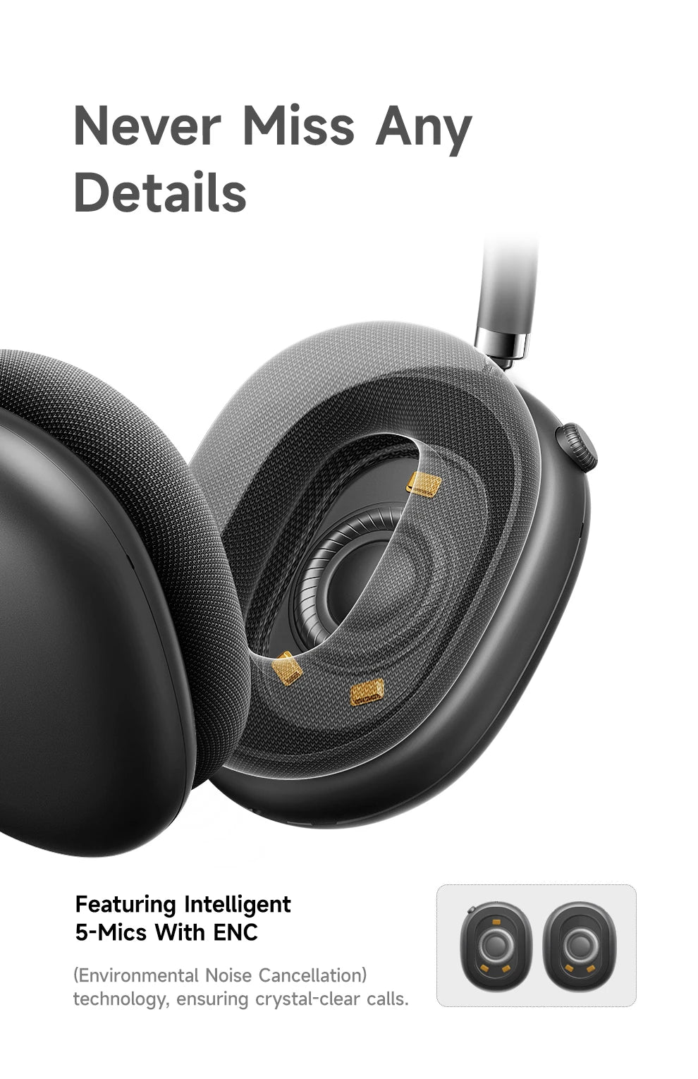 Wireless Headphones 3D Spatial Audio Head Tracking -52dB ANC HIFI Bluetooth Headset ENC HD Mic Low-Latency APP
