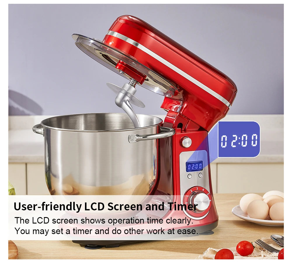 Kitchen Food Stand Mixer, Blender, Quiet Motor, Cream Egg Whisk, Whip Dough Kneader, 6-Speed, 1200 W, 6 L, DC