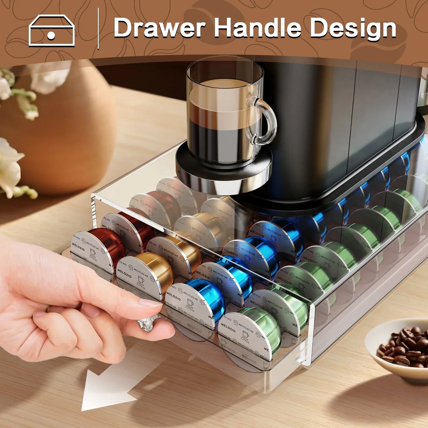 Coffee Capsule Drawer Acrylic Organizer Storage Box of 40 Nespresso Vertuo Capsule Holder Plastic Drawer Box Coffee Pods Holder