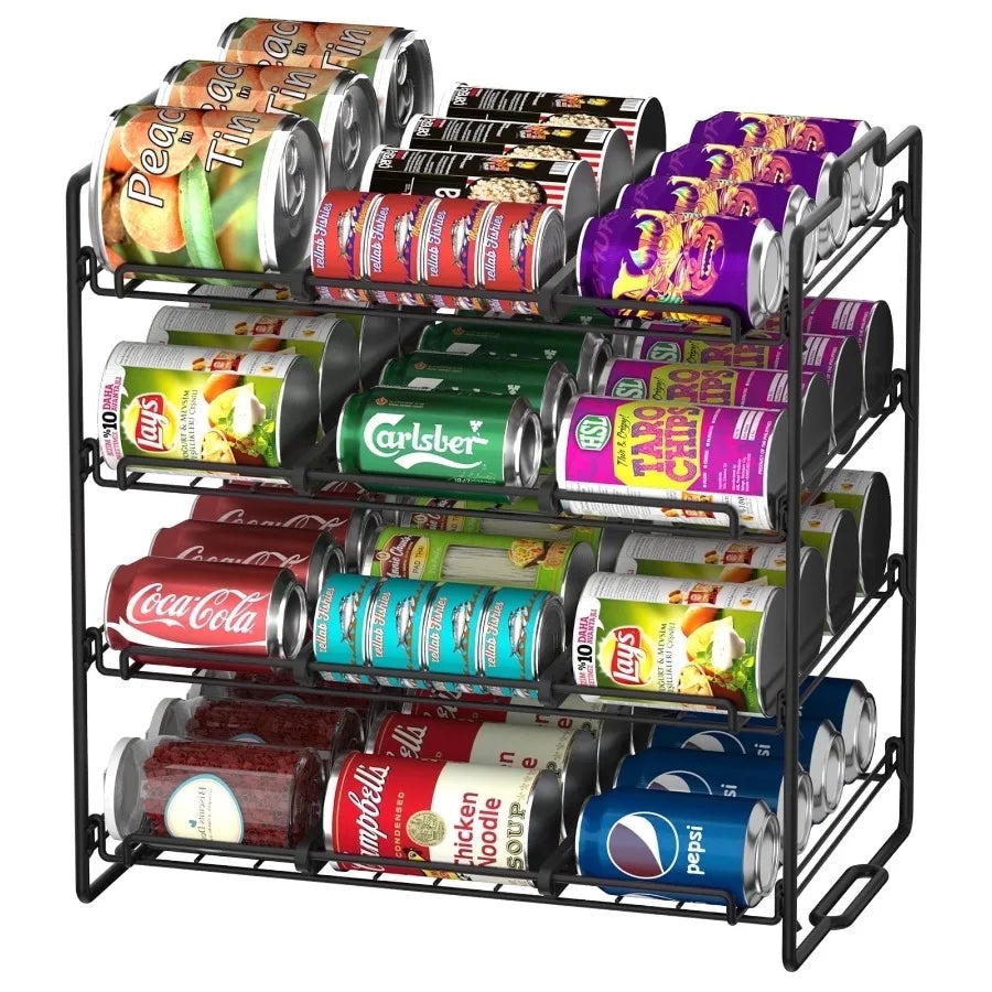 4 Tiers Stackable Can Rack Organizer Wear-Resistant Upgrade Beverage Food Can Dispenser Holder Holds up to 48 Cans for Kitchen