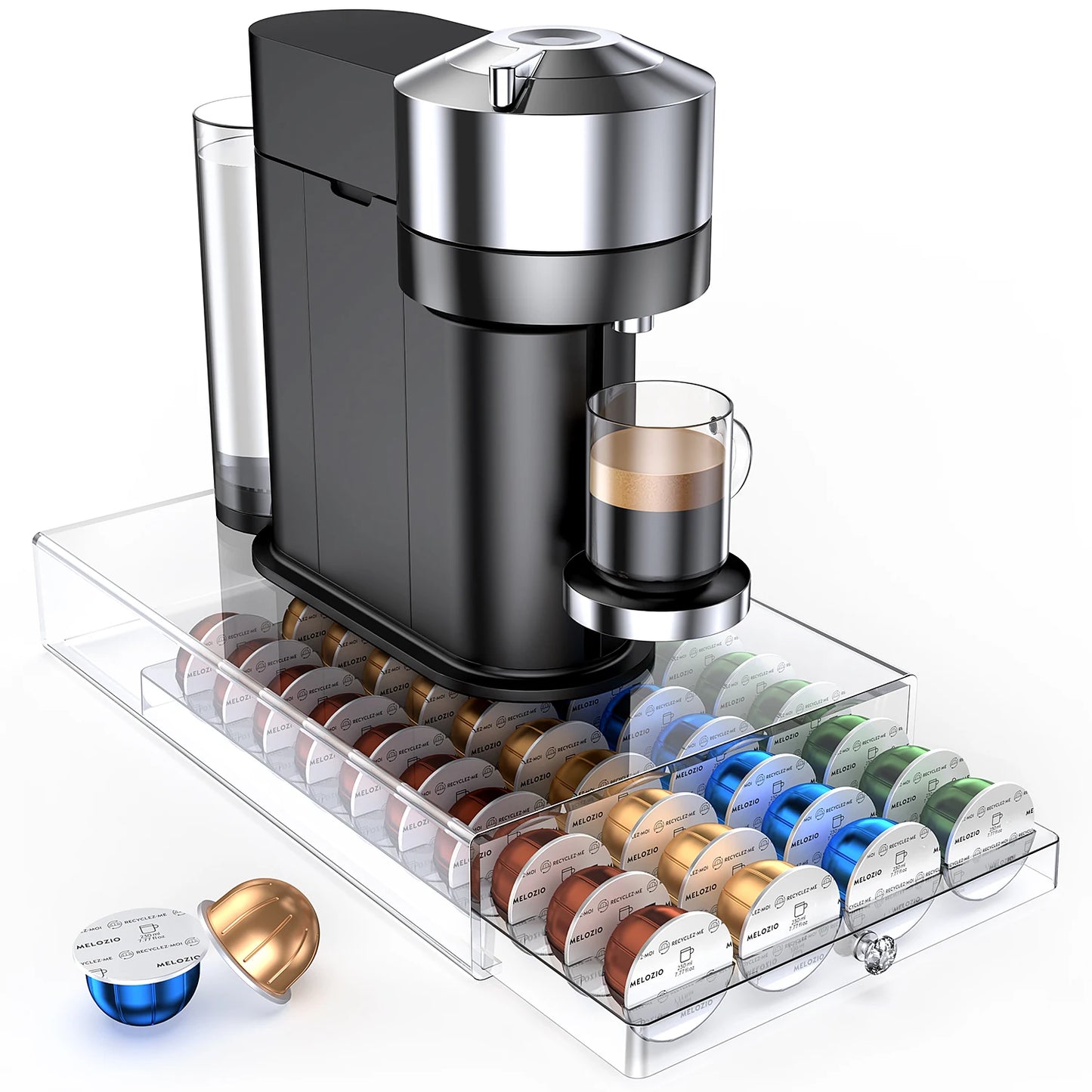 Coffee Capsule Drawer Acrylic Organizer Storage Box of 40 Nespresso Vertuo Capsule Holder Plastic Drawer Box Coffee Pods Holder