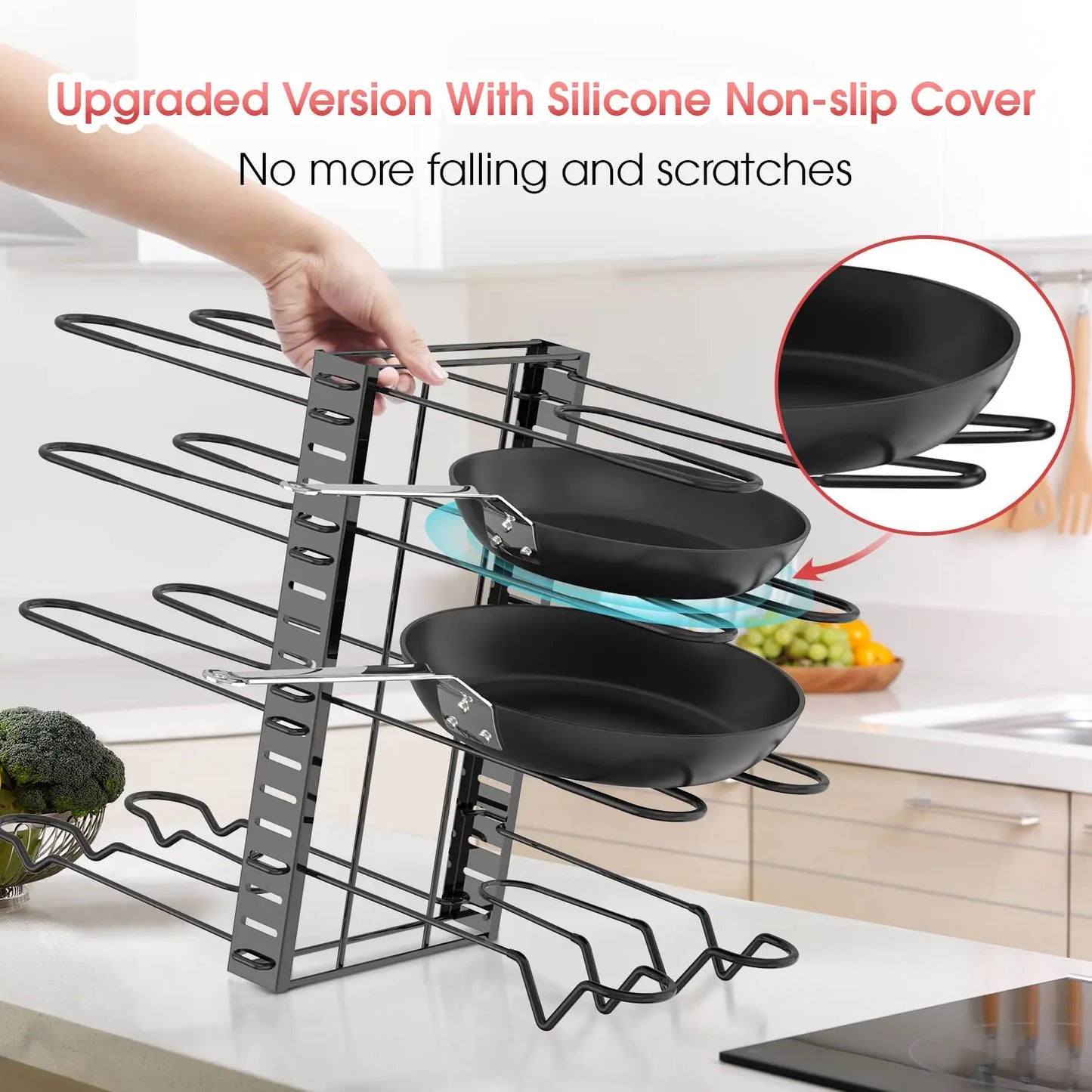 Pot Rack Organizer, 8 Tier Pots and Pans Organizer for Kitchen Organization & Storage, Adjustable Pot Lid Holders & Pan Rack