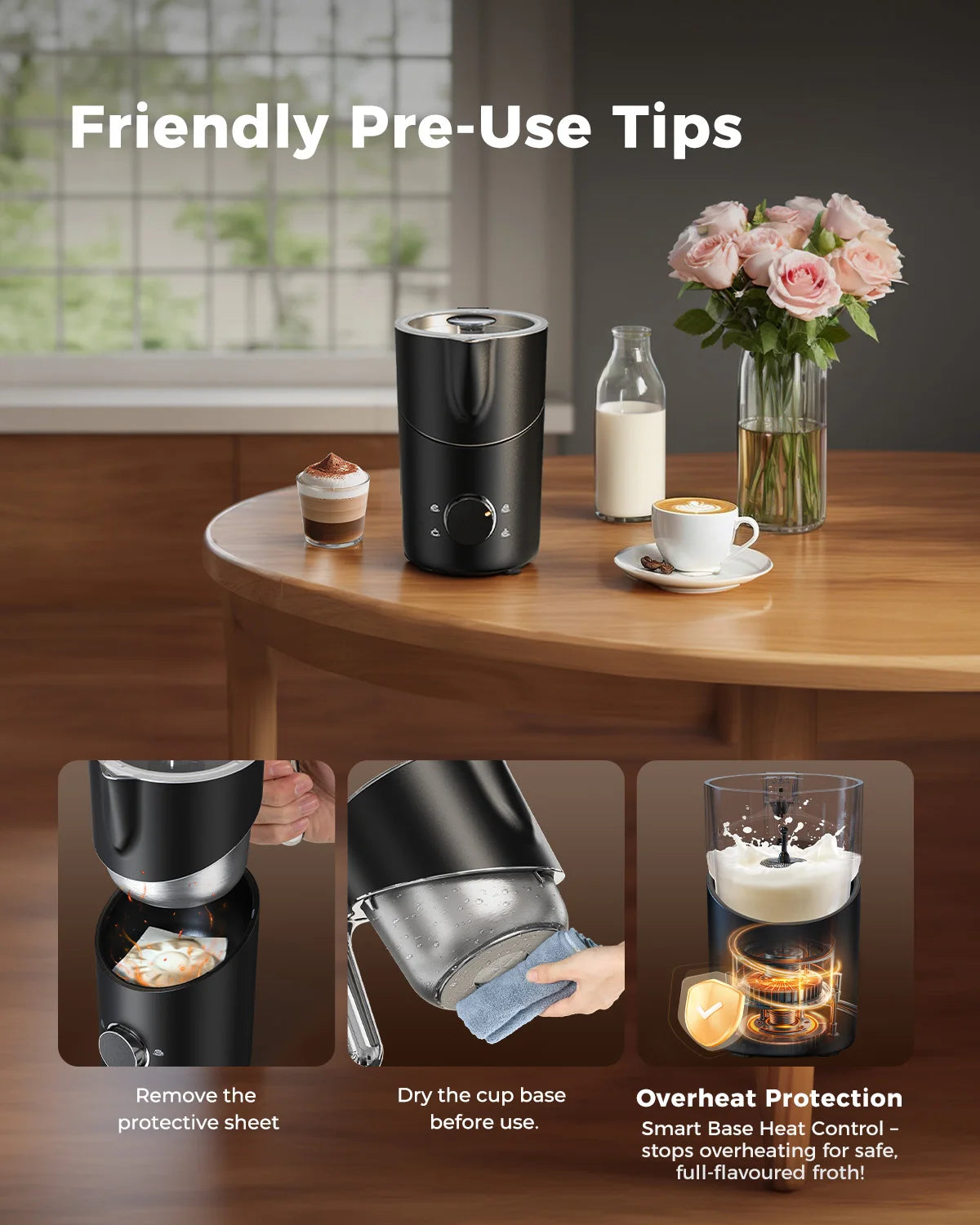 Milk Frother and Steamer 8-in-1 Electric Frother for Coffee, 400ml Large Capacity Detachable Milk Steamer Easy to Clean