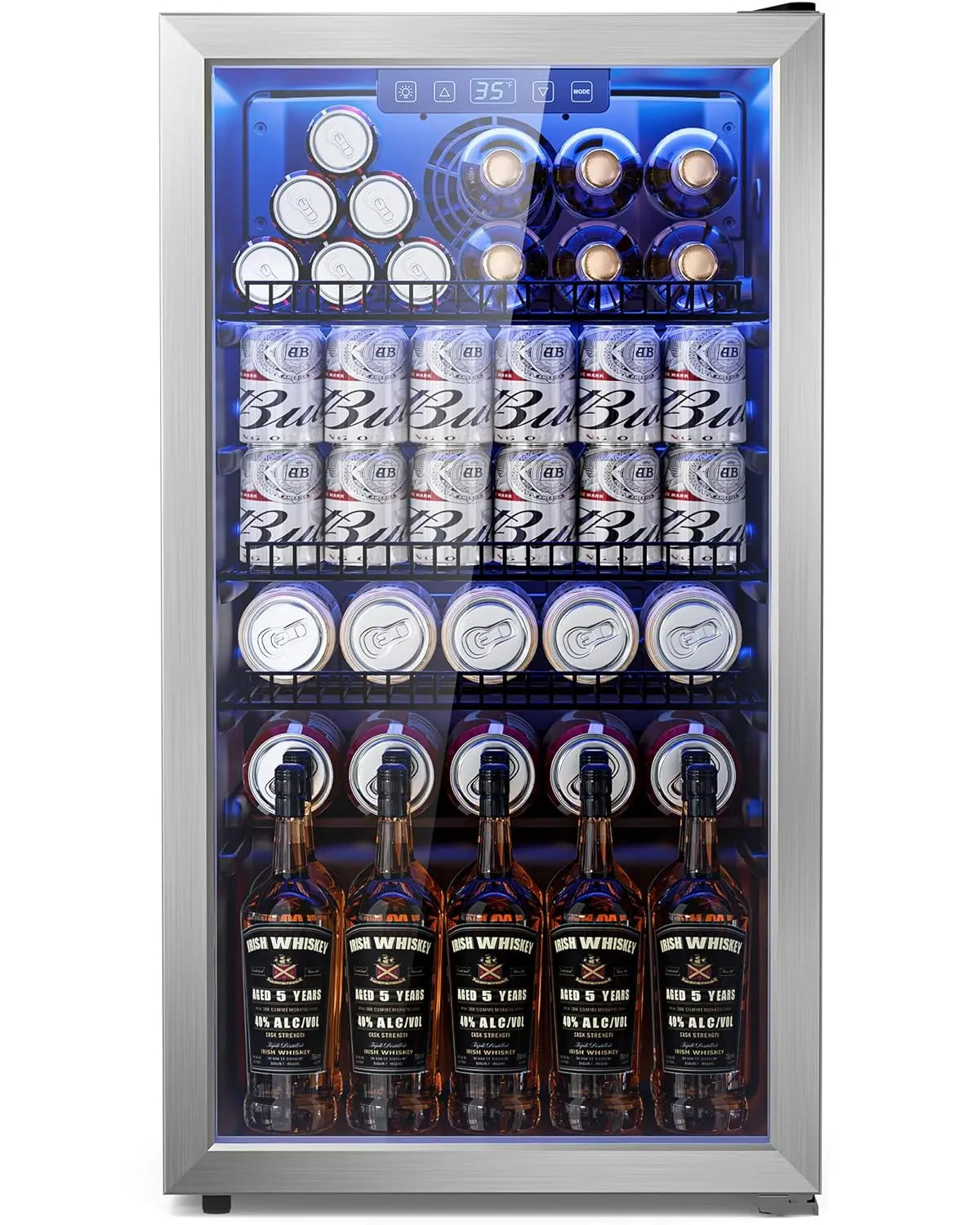 130 Can Mini Beverage Fridge with Glass Door, Cooler Refrigerator for Wine Beer Drink, Adjustable, Custom