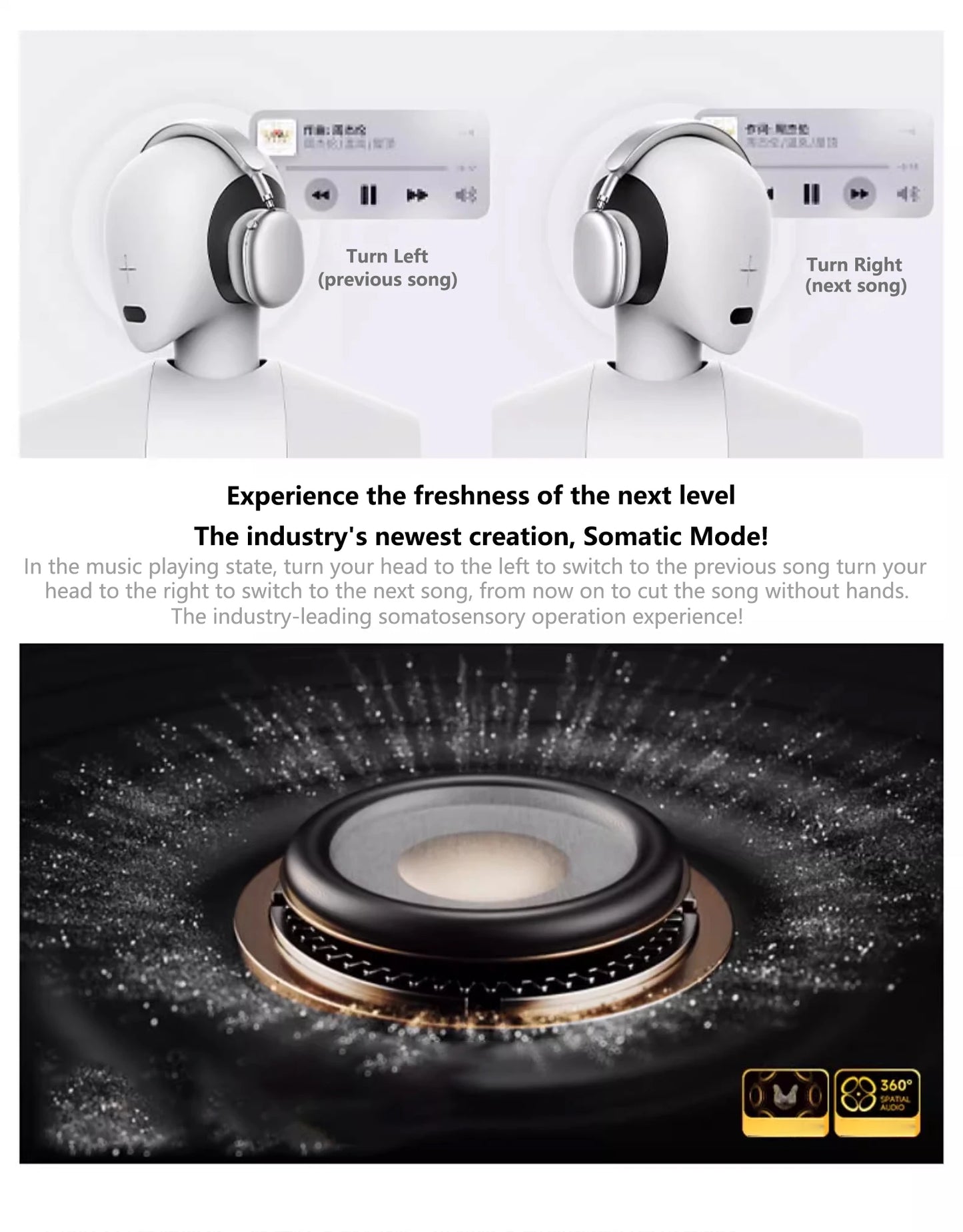 Wireless Headphones 3D Spatial Audio Head Tracking -52dB ANC HIFI Bluetooth Headset ENC HD Mic Low-Latency APP