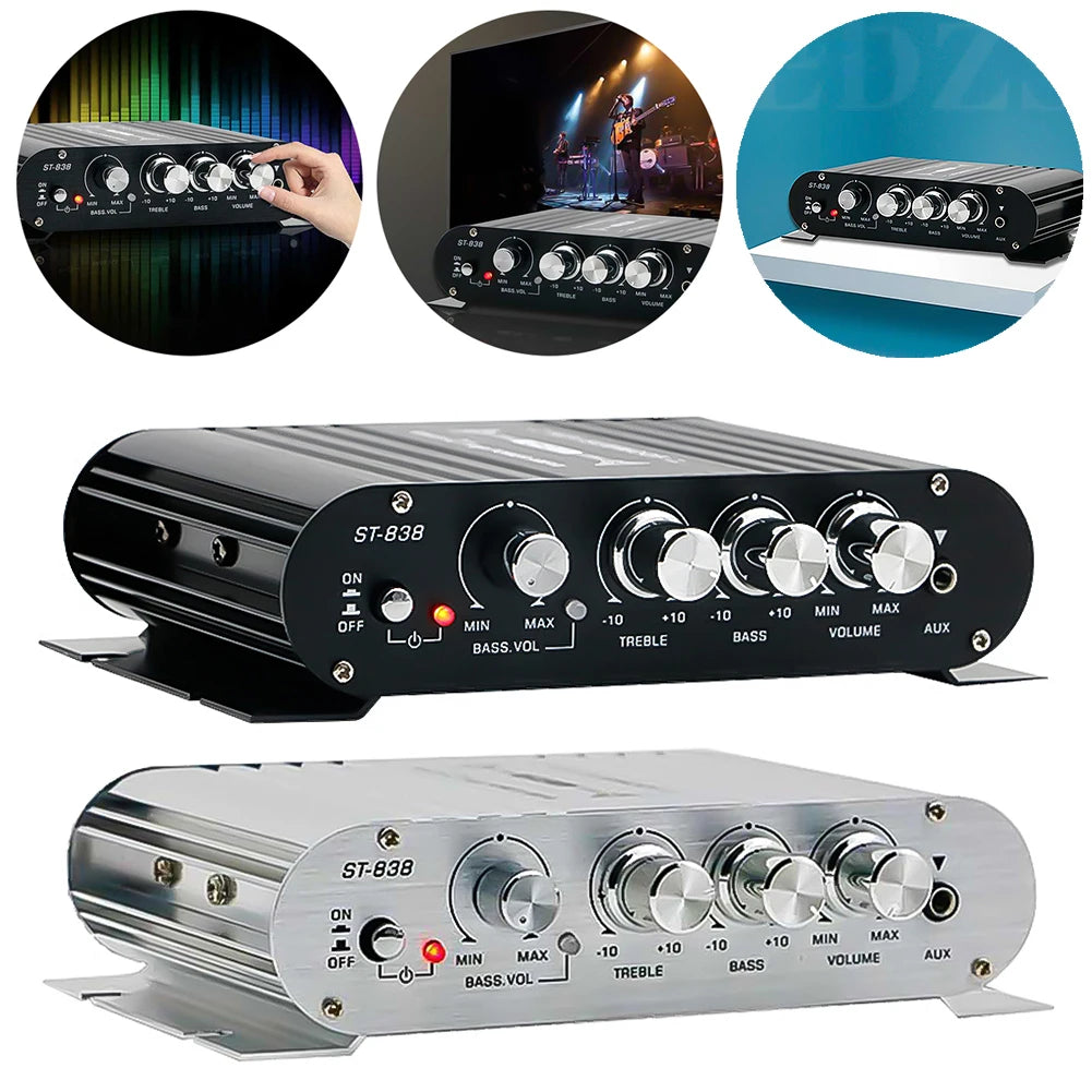 ST-838 Home Theater Amplifiers HiFi 2.1 Channel Power Amplifier Stereo Bass Sound Car Home Amp Media Player Subwoofer Amplifier