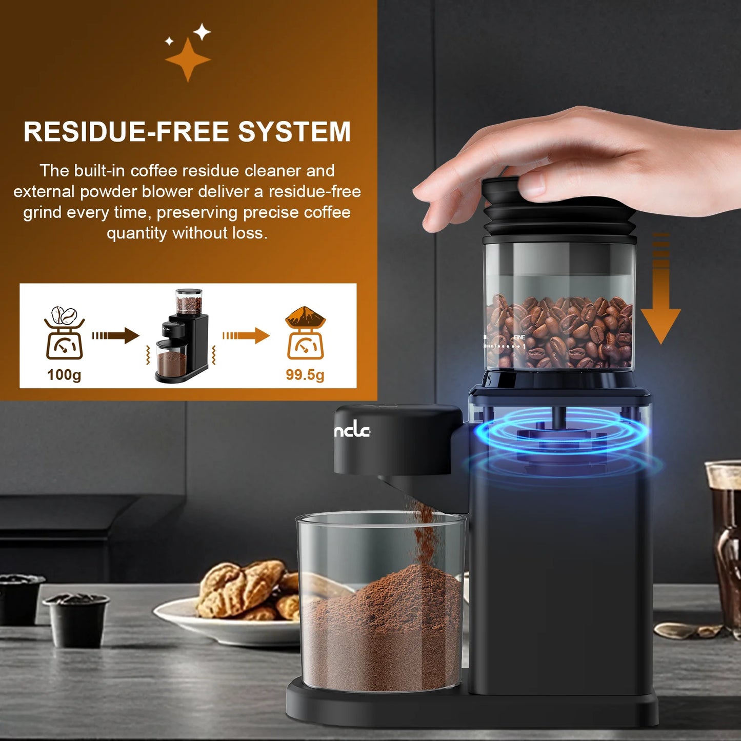 Electric Coffee Bean Grinder with 25 Grind Setting for French Espresso Touchscreen Dual Modes Grinding