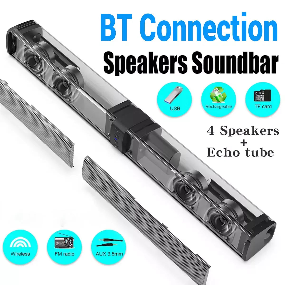 Portable 4 Speaker Soundbar Home Theater TV Wireless Speaker System Collocatable