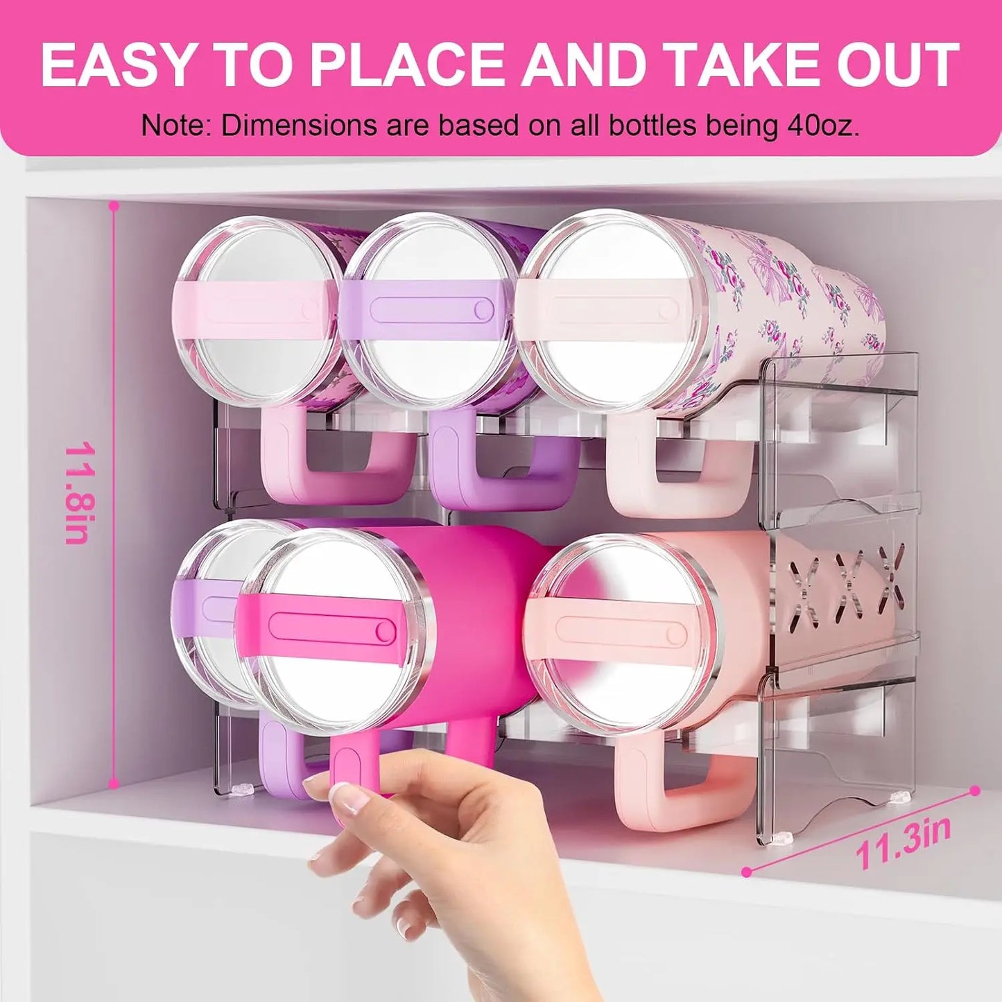 Tumbler Organizer, Acrylic Water Bottle Storage For Full Stanley 40oz Tumbler, Stackable Handle Cup Holder For Home Kitchen Pantry Countertop Cabinet