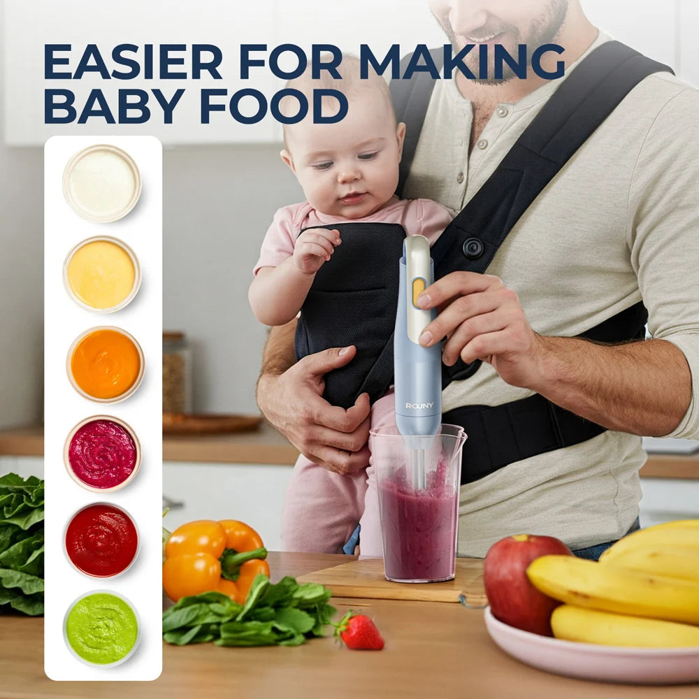 ROUNY Handheld Immersion Blender, 850W Stick Blender with Stainless Steel Blades, Splash Guard and One-Speed Control