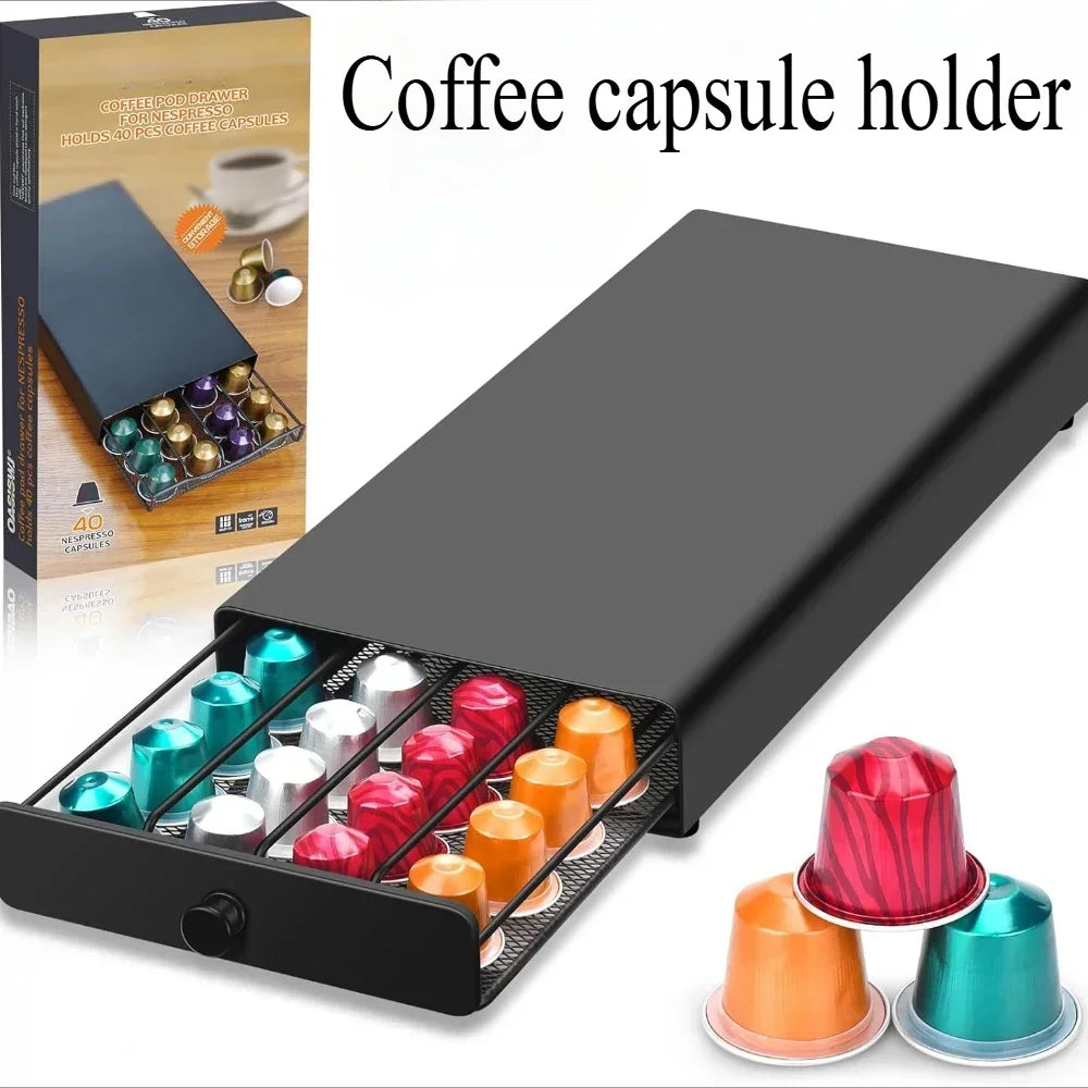 Coffee Capsule Storage Box Large Capacity Drawer Design Dustproof 40 Pod Capsule Storage Box for Cafe Office Home Restaurants