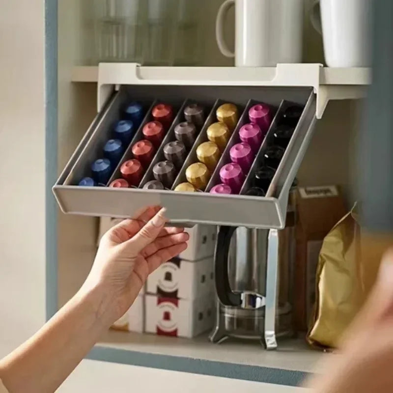 1pc 6 Grid Capsule Coffee Tea Bag Organizer Small Drawer Organizer Box No-Punch Space-Saving Storage Boxes  Capsule Holder