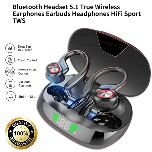 Bluetooth Headset 5.1 True Wireless Earphones Earbuds Headphones HiFi Sport TWS