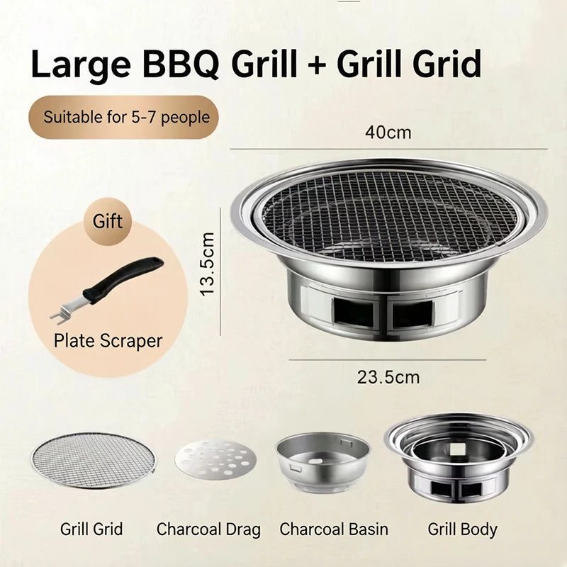 Japanese Korean Stainless Steel Hibachi BBQ Picnic Table Round Grill Outdoor & Indoor Barbecue Stove Cooker Portable