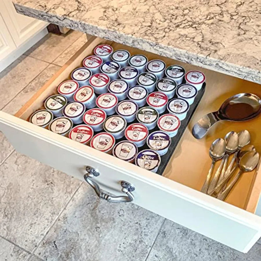 Coffee Pod Storage Organizer Slim Tray Drawer Insert for Kitchen Home Office Waterproof Washable 12.5 X 12.5 Inches Holds 36 Co