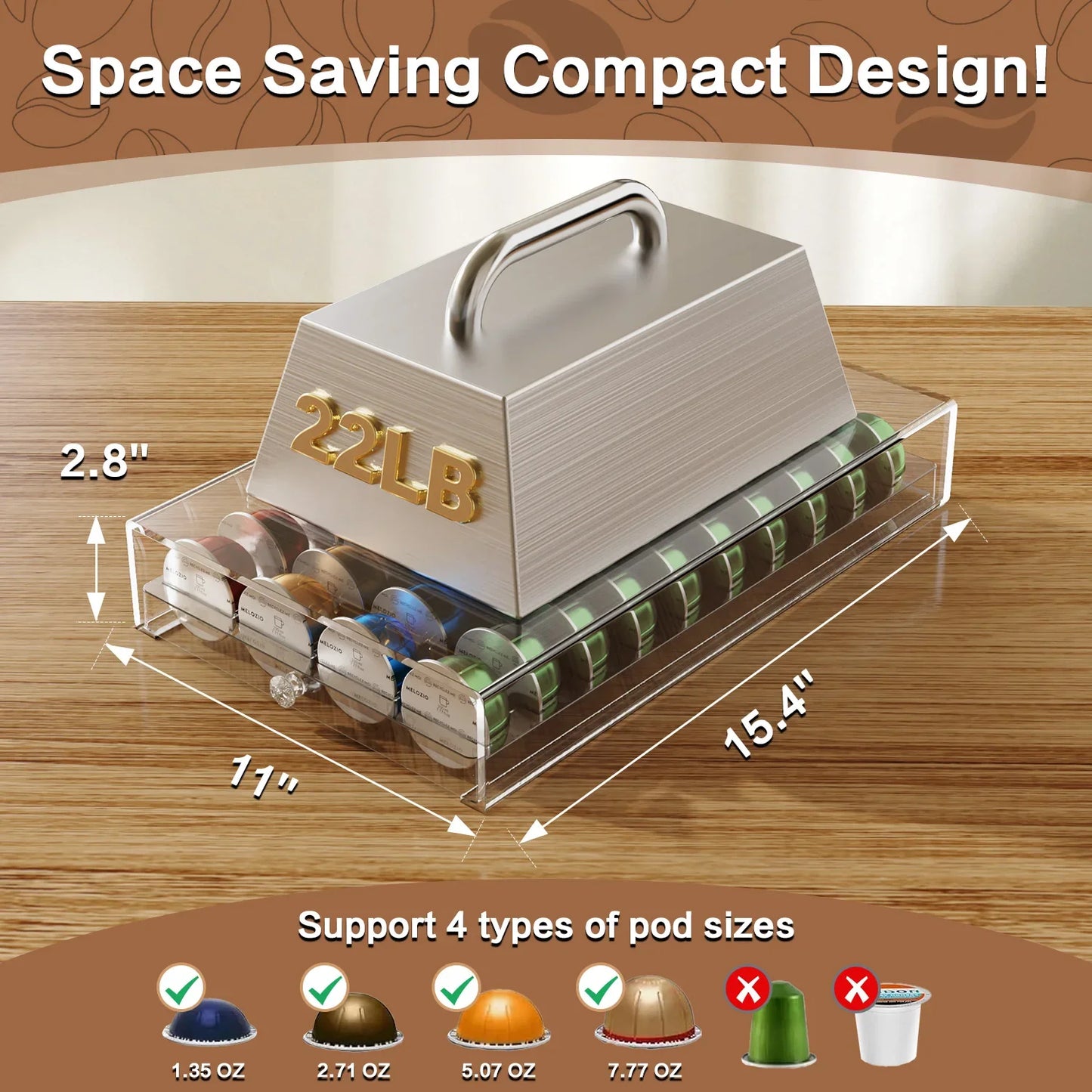 Coffee Capsule Drawer Acrylic Organizer Storage Box of 40 Nespresso Vertuo Capsule Holder Plastic Drawer Box Coffee Pods Holder