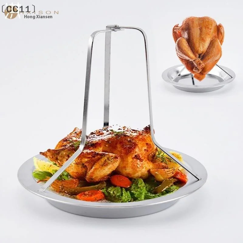 〔CC11〕Stainless Steel Chicken Roasting Stand Indoor Outdoor Cooking Tool Turkey Roasting Rack Chicken Holder Grill Oven Smoker