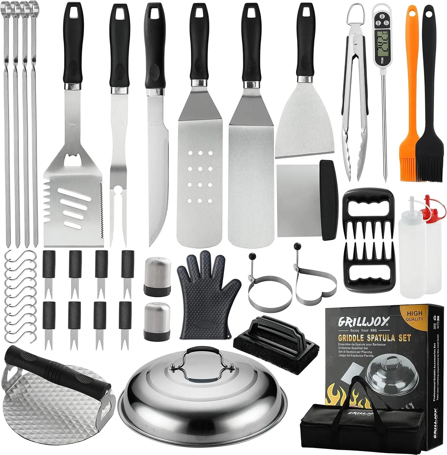 46PC Griddle Accessories Set with Robust Plastic Handle, All-in-One Griddle Tools Kit for Flat Top Grills