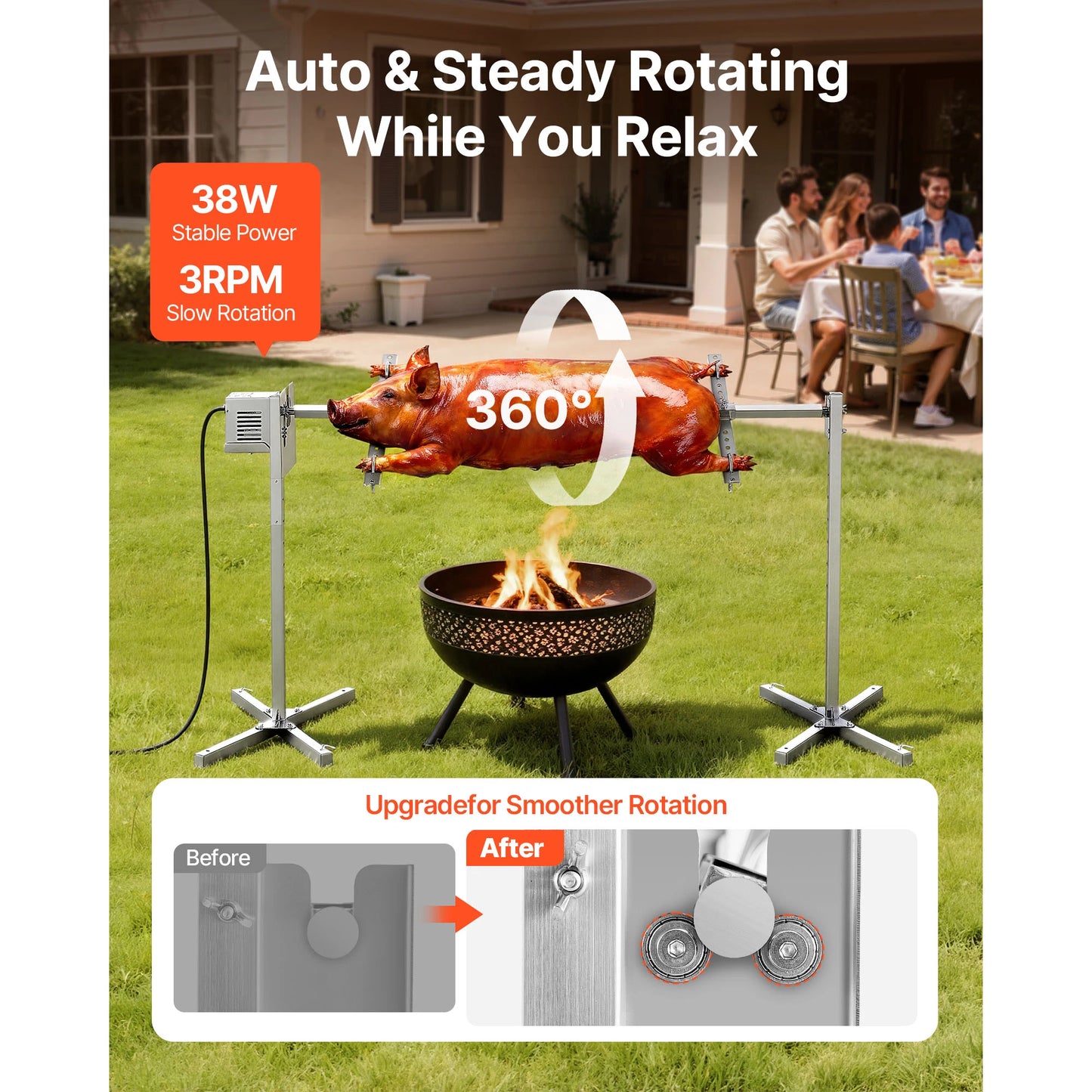 Rotisserie Grill 8 Level Height Electric Grill Kit 88/132 lbs Load Capacity Stainless Steel Grilling Kits for Parties