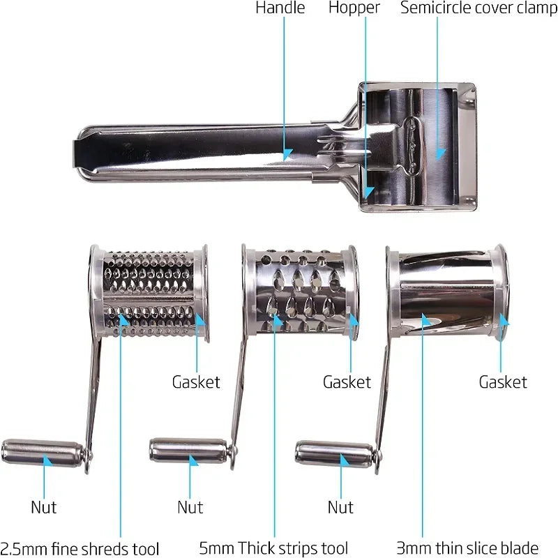 Rotary Cheese Grater 1/2/3/4 Drums Blades Stainless Steel Cheese Cutter Slicer Cheese Shredder Butter Nut Cutter Kitchen Gadgets