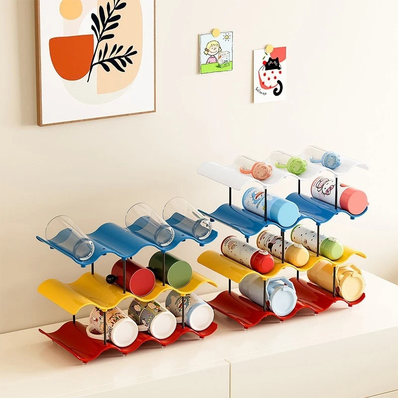 Multi-layer Wave Cup Holder Colorful Mug Storage Rack Desktop Cup Organizer Kitchen Coffee Tea Glass Tabletop Drinkware Shelf