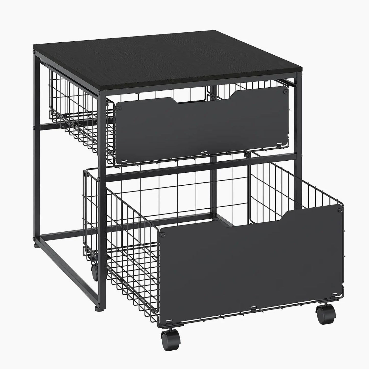 Small Fridge Stand With Metal Storage Drawer Basket And Steel Frame 4 Wheels 300 Lbs Capacity Brown Compact Multi-Functional Kitchen Organizer Table For Mini Fridge In Dorm And Office