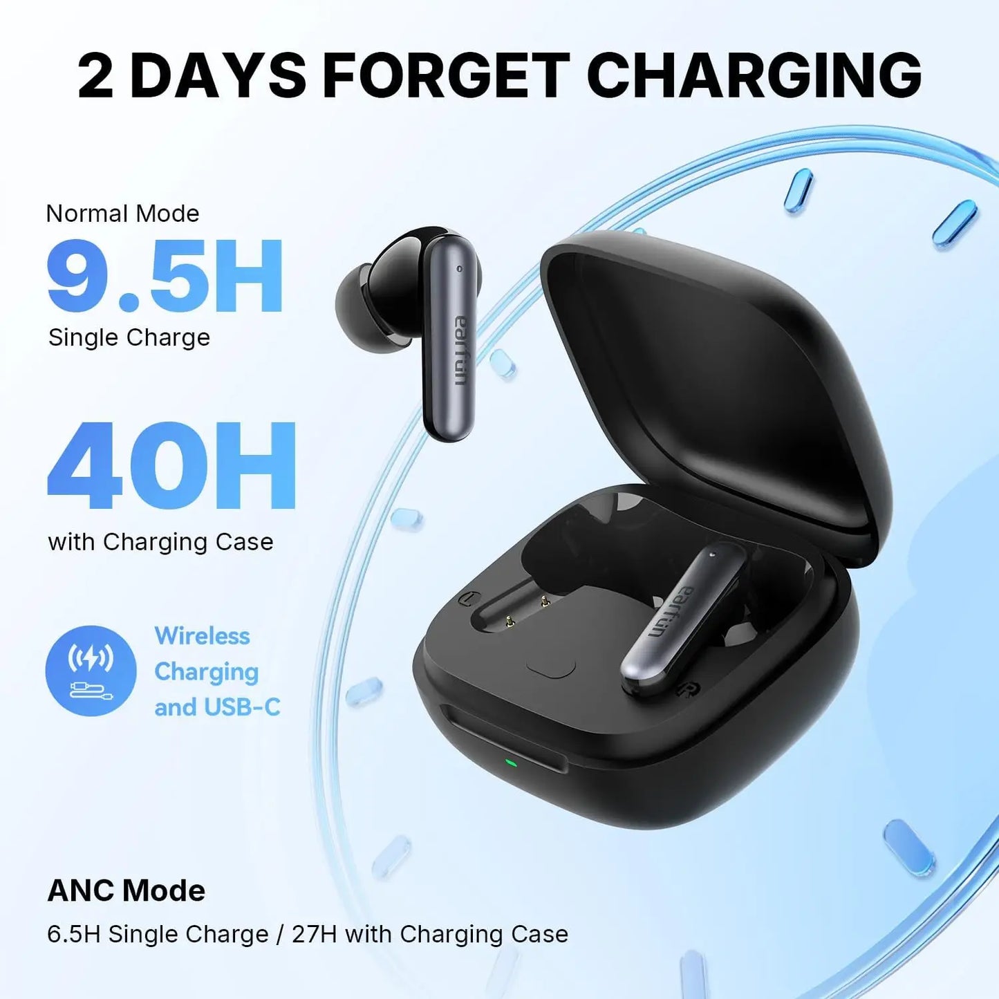 Hi-Res Noise Cancelling Earbuds with LDAC, 40H Playtime, Bluetooth 5.4, Wireless Charging
