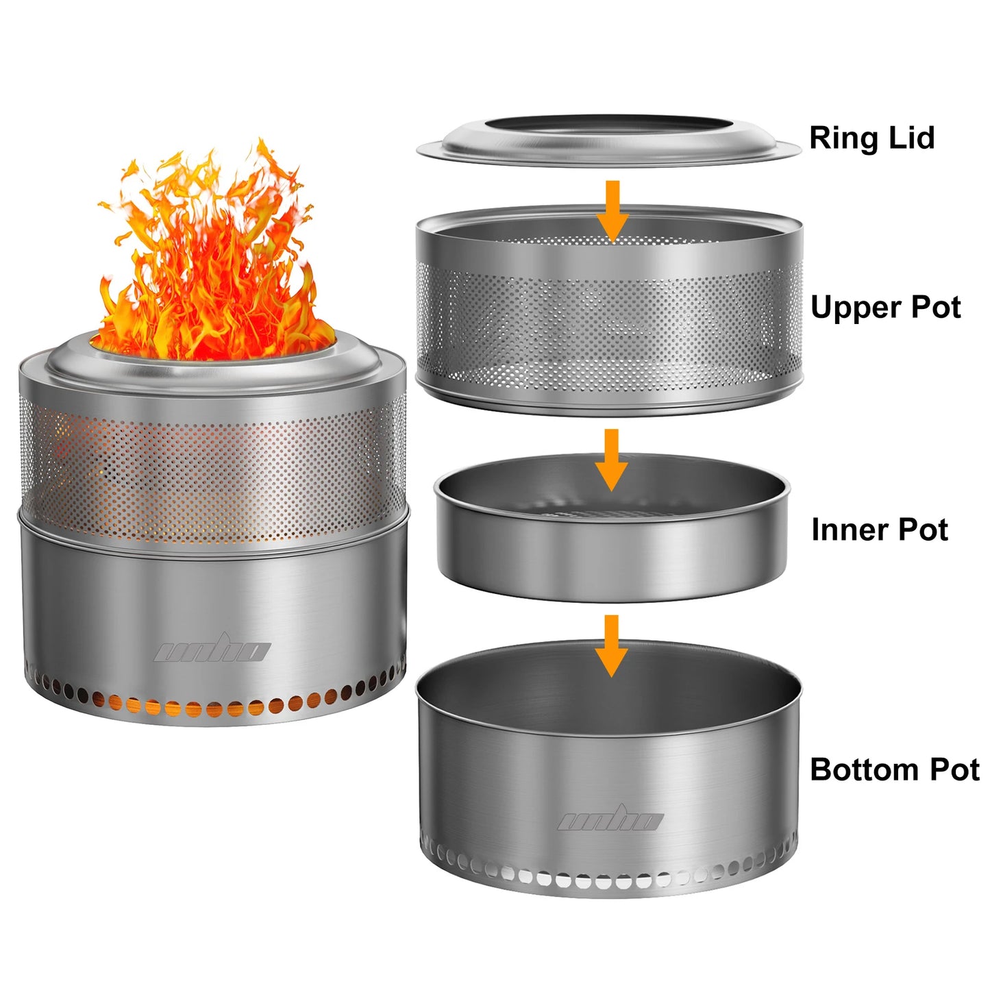 Smokeless Fire Pit Outdoor Stainless Steel with Carry Bag, Large Wood Burning Firepit Stove for Backyard Camping Garden Heating