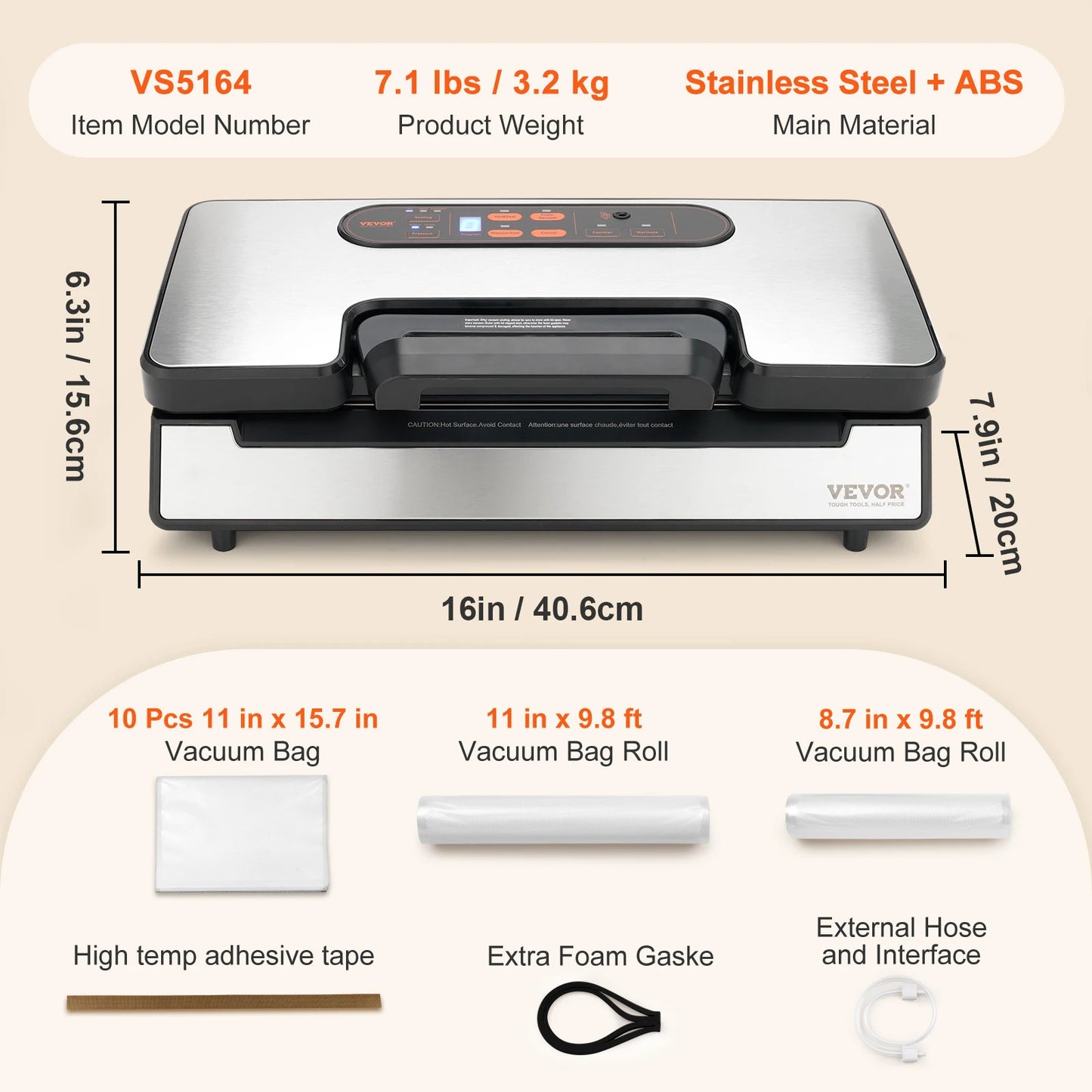 Commercial Vacuum Sealer Machine Multifunction Automatic Food Packaging with Bag Roll Storage Cutter for Home Kitchen