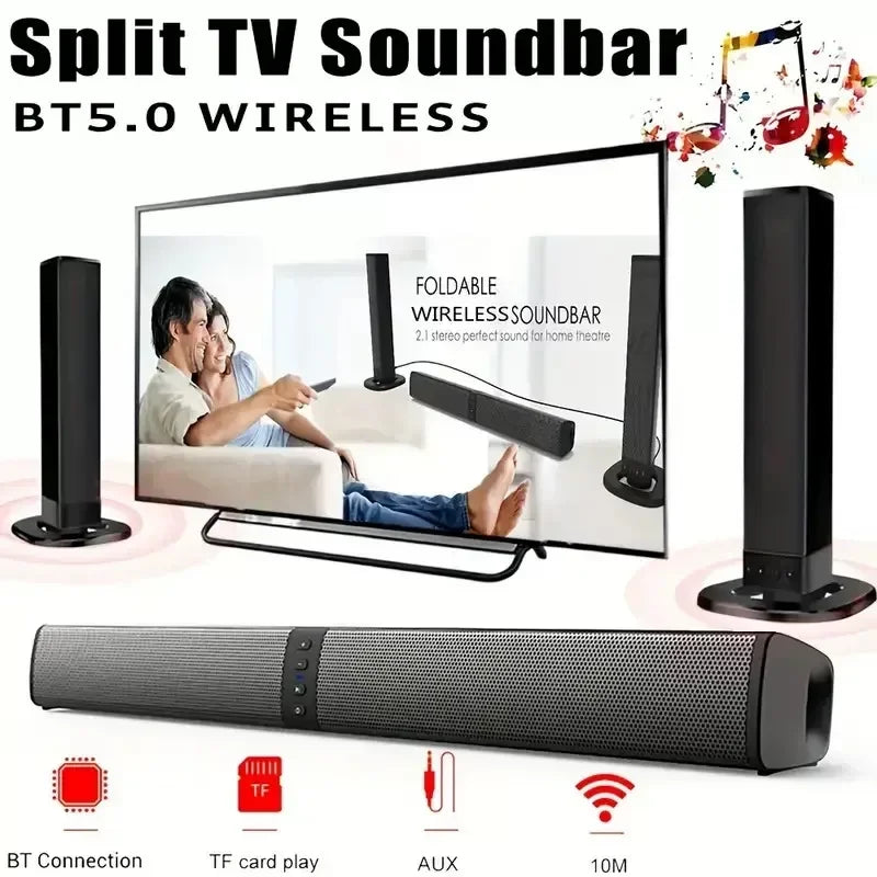 Detachable Home Sound Bar with FM Radio Audio Surround Stereo Bass Powerful 20W Speaker USB TF Card Bluetooth Soundbar for TV PC